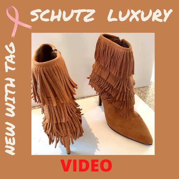SCHUTZ Luxury Fringed Heels Booties - Picture 4 of 6